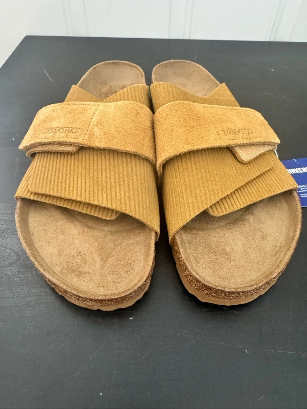 Birkenstock Kyoto Suede Embossed Corduroy Slide Sandals Cork Brown 42 US 9-9.5
